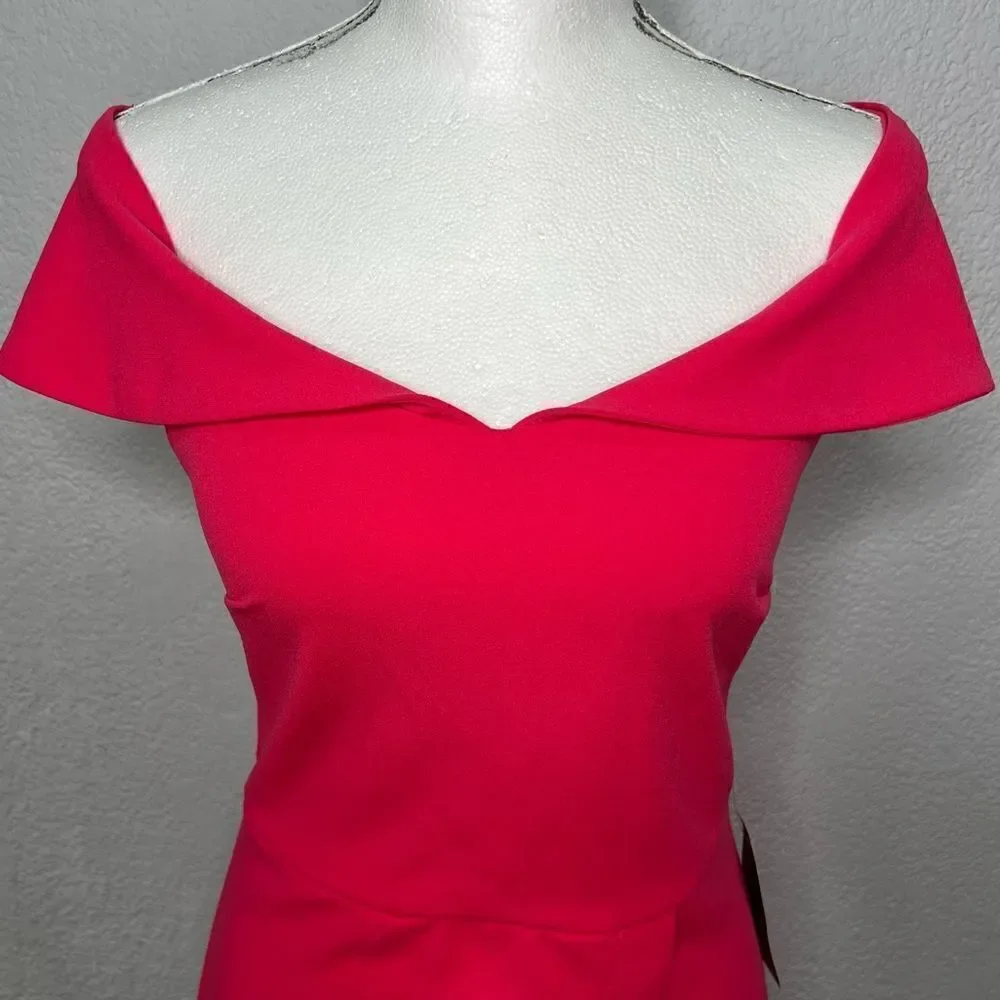 New! The Vanity Room Off the Shoulder Bodycon Barbiecore Pink Midi Dress Sz S